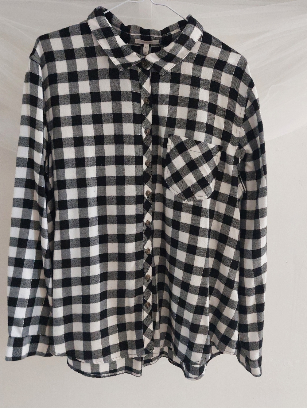 Maurices Black White Buffalo Plaid Flannel Shirt Button Down Cotton Blend Sz 2X